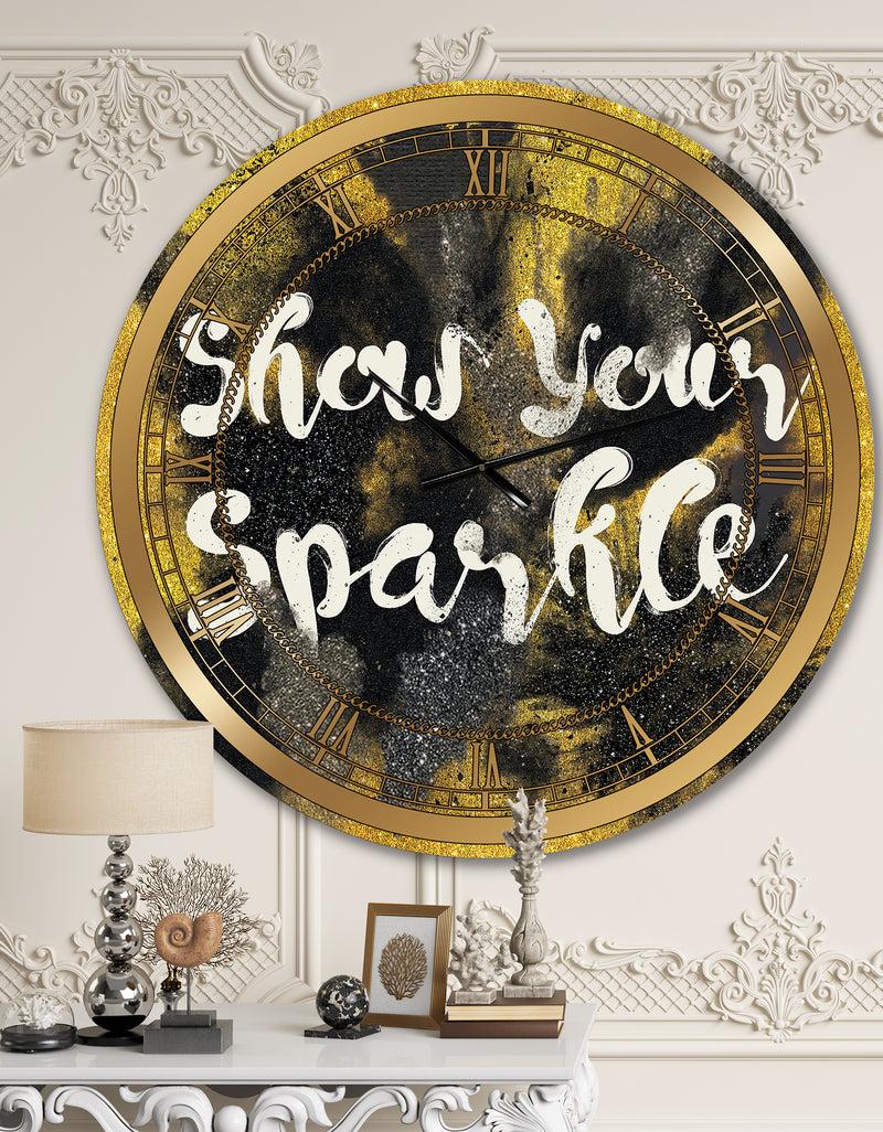 designq Show Your Sparkle Quote Black on Gold - Glam Large Wall CLock