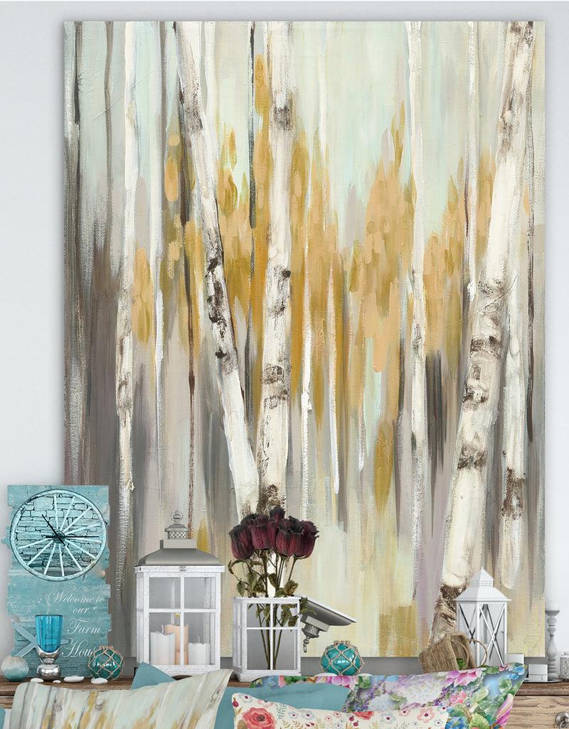 designq Silver and Yellow Birch Forest - Cottage Canvas Artwork