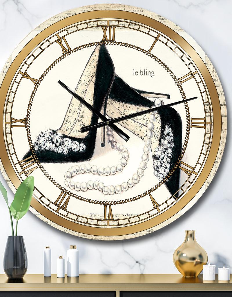 designq Silver Orchid Borella 'Chic Galm Closet I - Glam Large Wall Clock