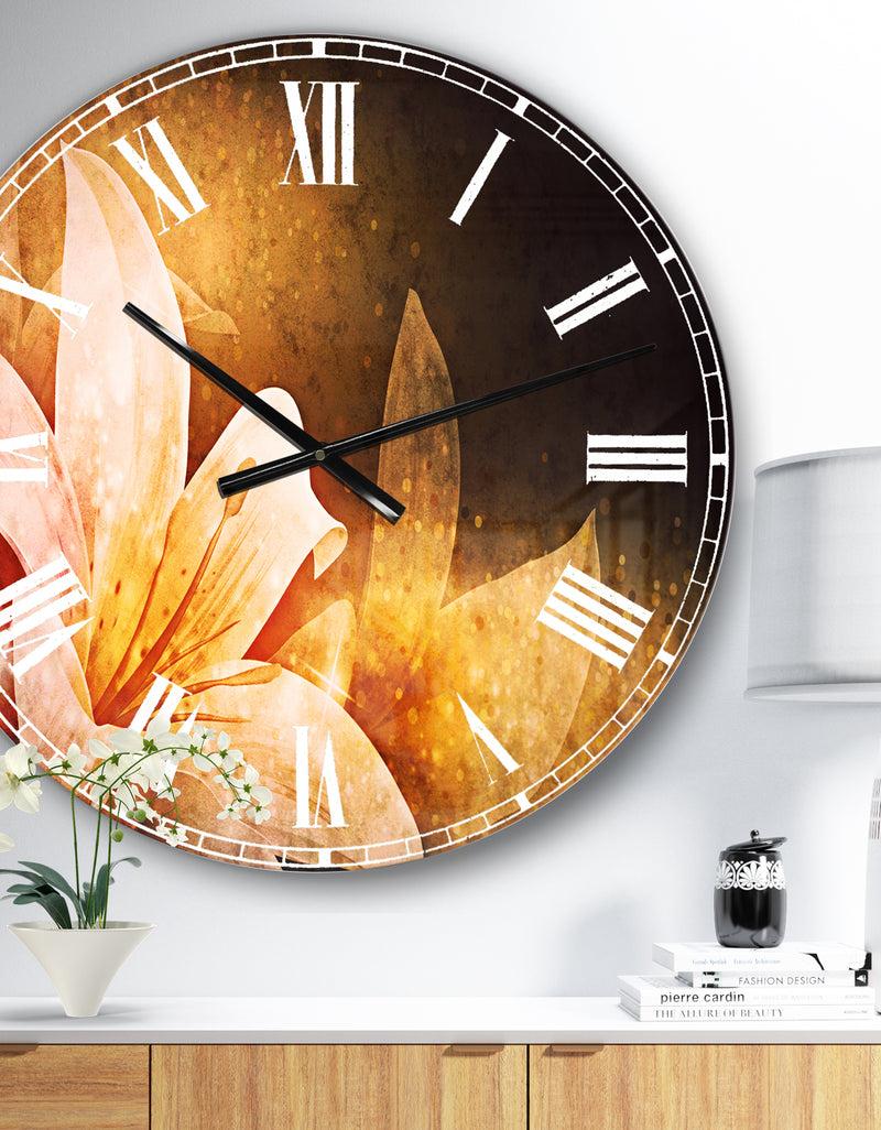 designq Silver Orchid Fonteney Floral Oversized Metal Clock