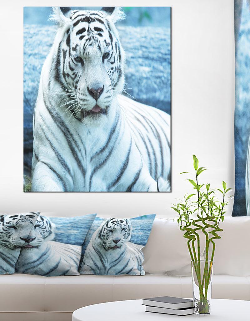designq Silver Tiger with Water Background - African Canvas Artwork