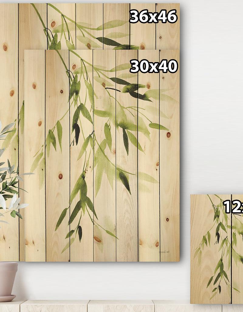 Designq Simplist Bamboo Leaves I - Lake House Print On Natural Pine Wood