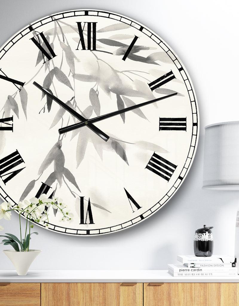 designq Simplist Bamboo Leaves IV - Cabin & Lodge Large Wall CLock