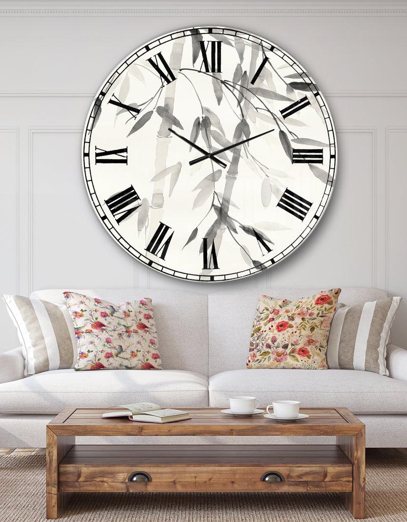designq Simplist Bamboo Leaves V - Cabin & Lodge Large Wall CLock