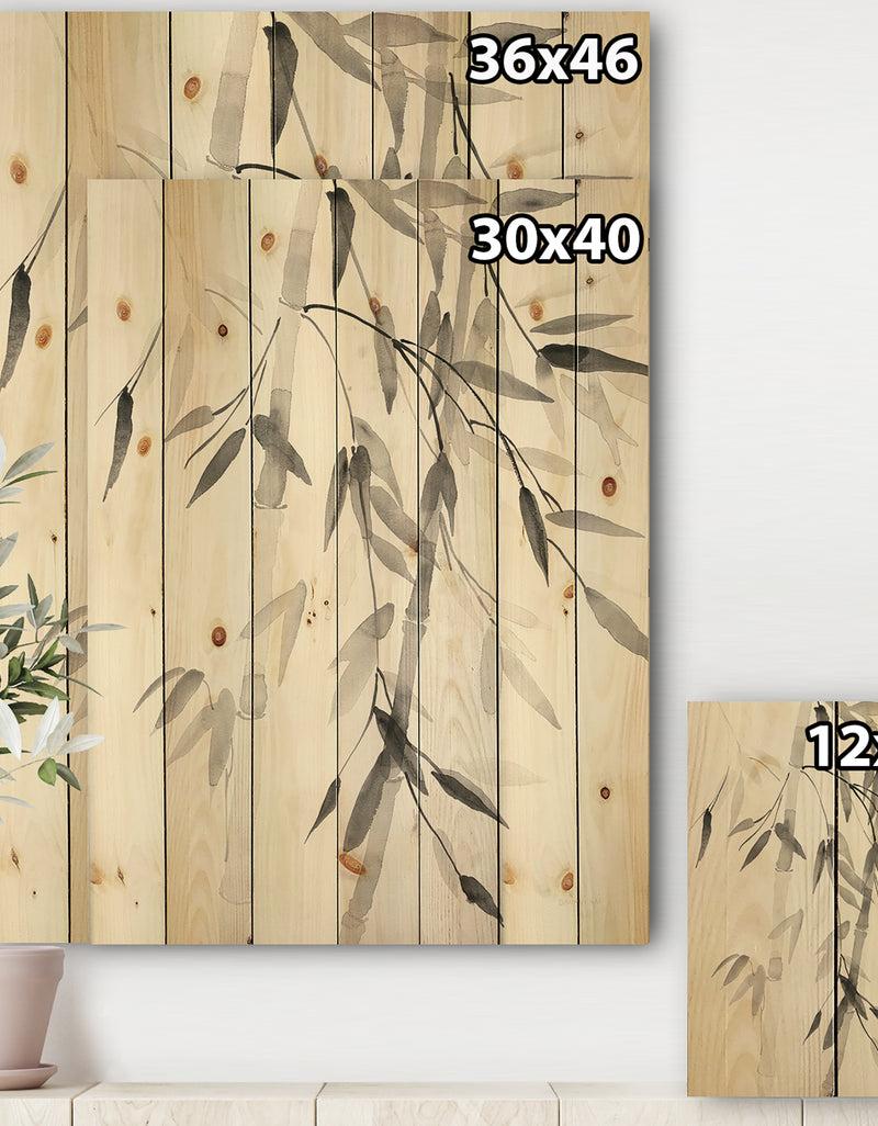 Designq Simplist Bamboo Leaves V - Cabin & Lodge Print On Natural Pine Wood