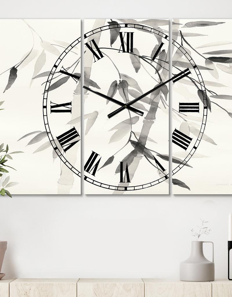 designq Simplist Bamboo Leaves V - Cottage 3 Panels Large Wall CLock