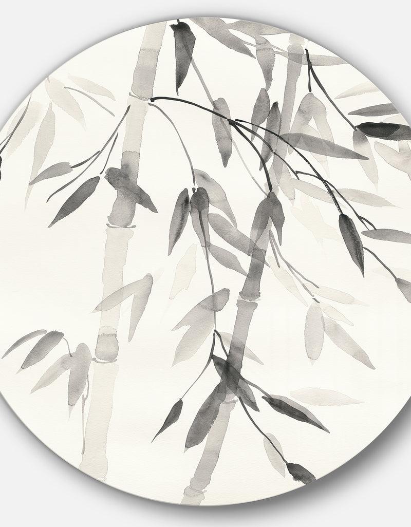 Designq Simplist Bamboo Leaves V - Farmhouse Metal Circle Wall Art
