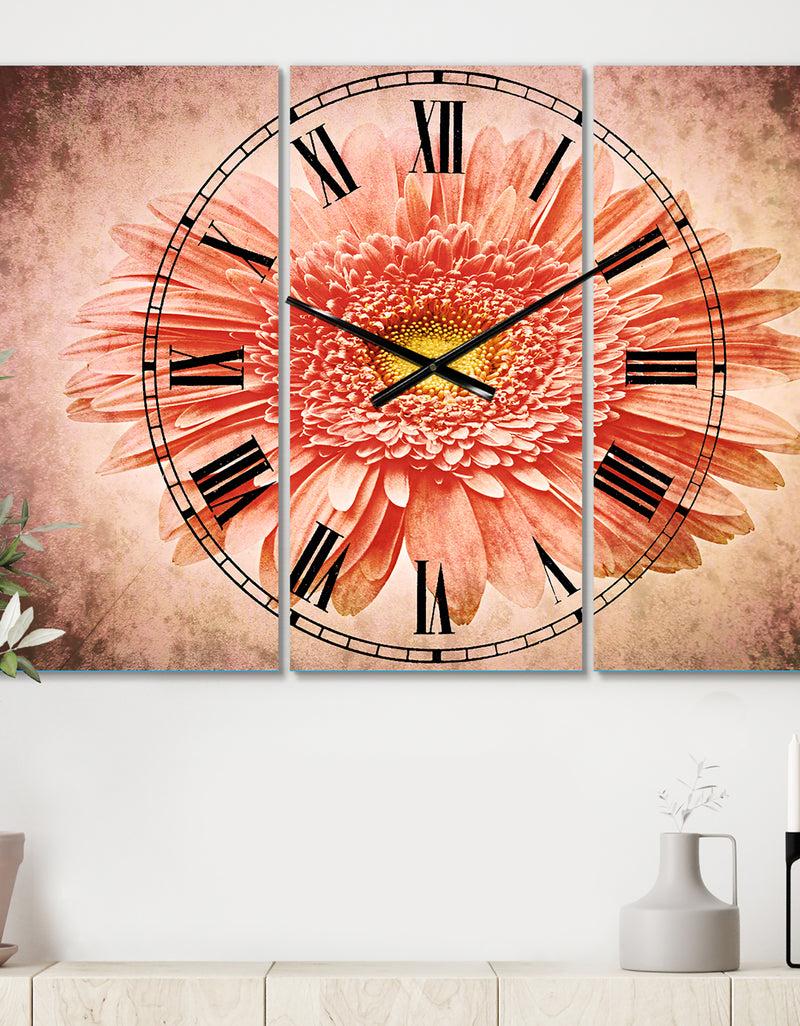 designq Single Daisy on White Background - Cottage 3 Panels Large Wall CLock
