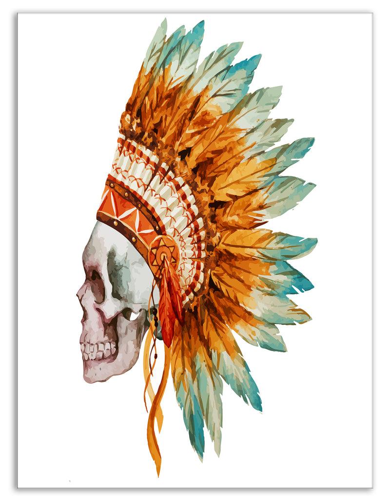 Designq Skull With Feathers - Digital Canvas Art Print