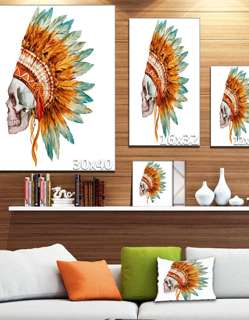 Designq Skull With Feathers - Digital Canvas Art Print