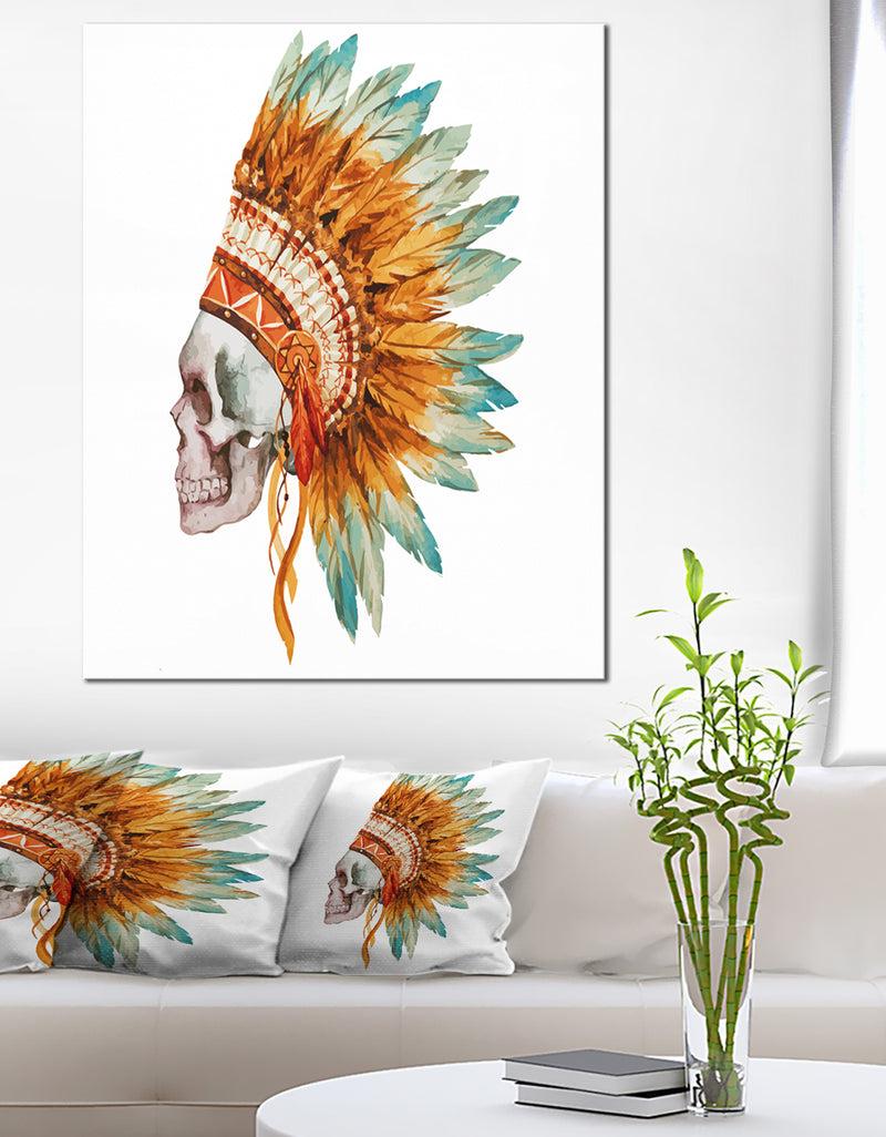 designq Skull with Feathers - Digital Canvas Art Print