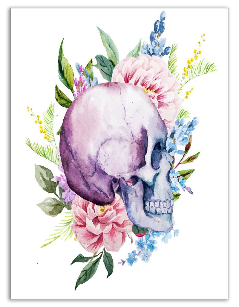 Designq Skull With Flower Borders - Digital Floral Canvas Art Print