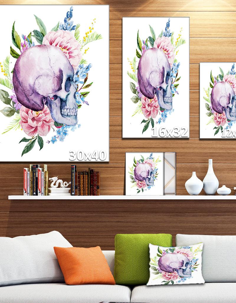 Designq Skull With Flower Borders - Digital Floral Canvas Art Print