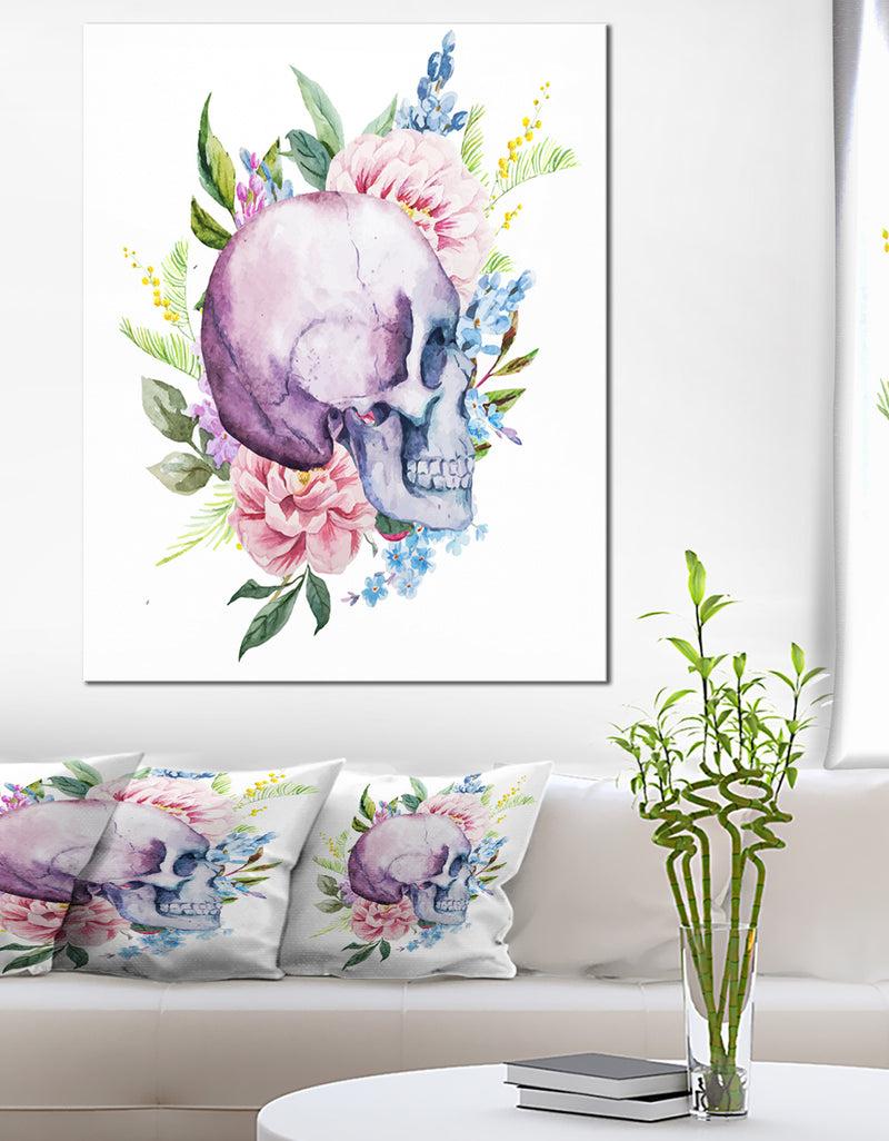 designq Skull with Flower Borders - Digital Floral Canvas Art Print