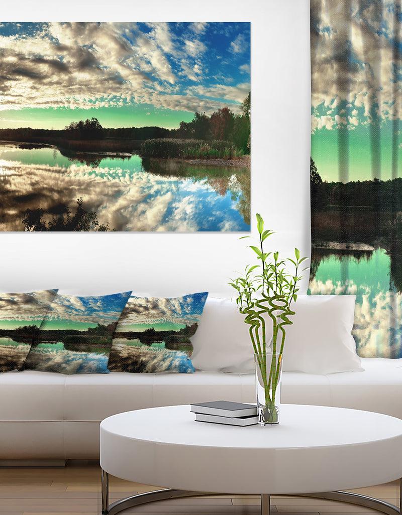 designq Sky Clouds Mirrored in River Panorama - Landscape Art Canvas Print
