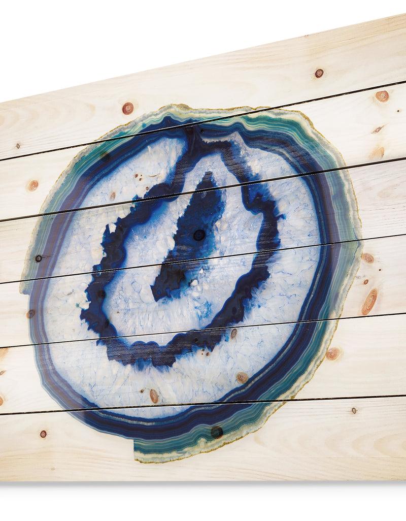 Designq Slice Of Beautiful Blue Agate - Abstract Print On Natural Pine Wood Print