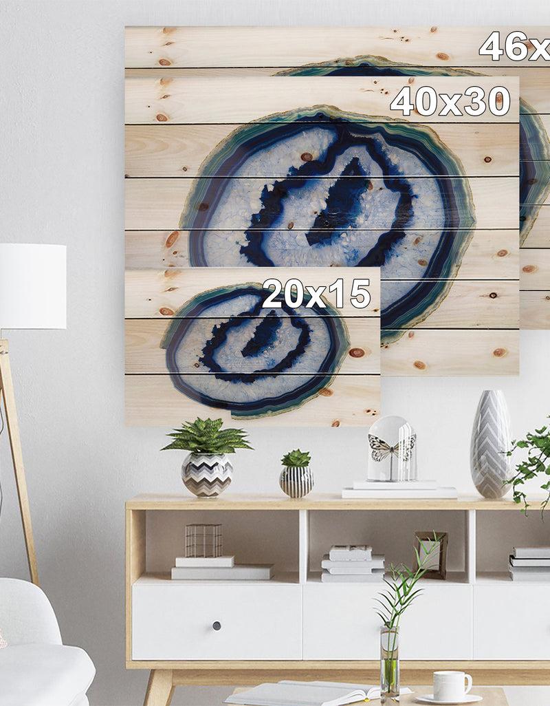 Designq Slice Of Beautiful Blue Agate - Abstract Print On Natural Pine Wood Print
