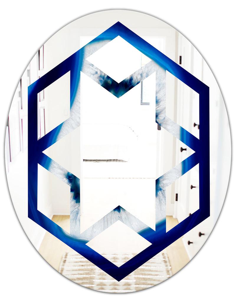 Designq Slice Of Blue Agate Crystal - Modern Round Or Oval Wall Mirror - Hexagon Star