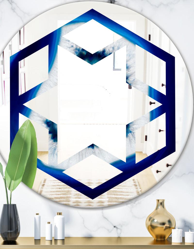 designq Slice of blue agate crystal - Modern Round or Oval Wall Mirror - Hexagon Star