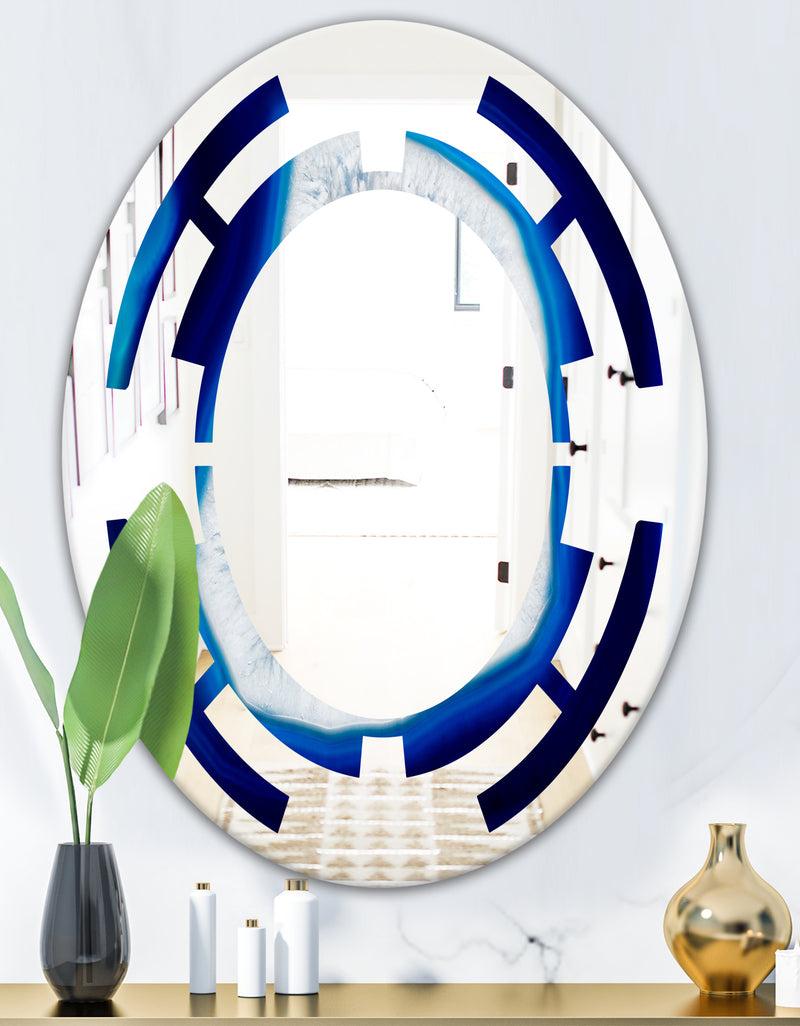Designq Slice Of Blue Agate Crystal - Modern Round Or Oval Wall Mirror - Space