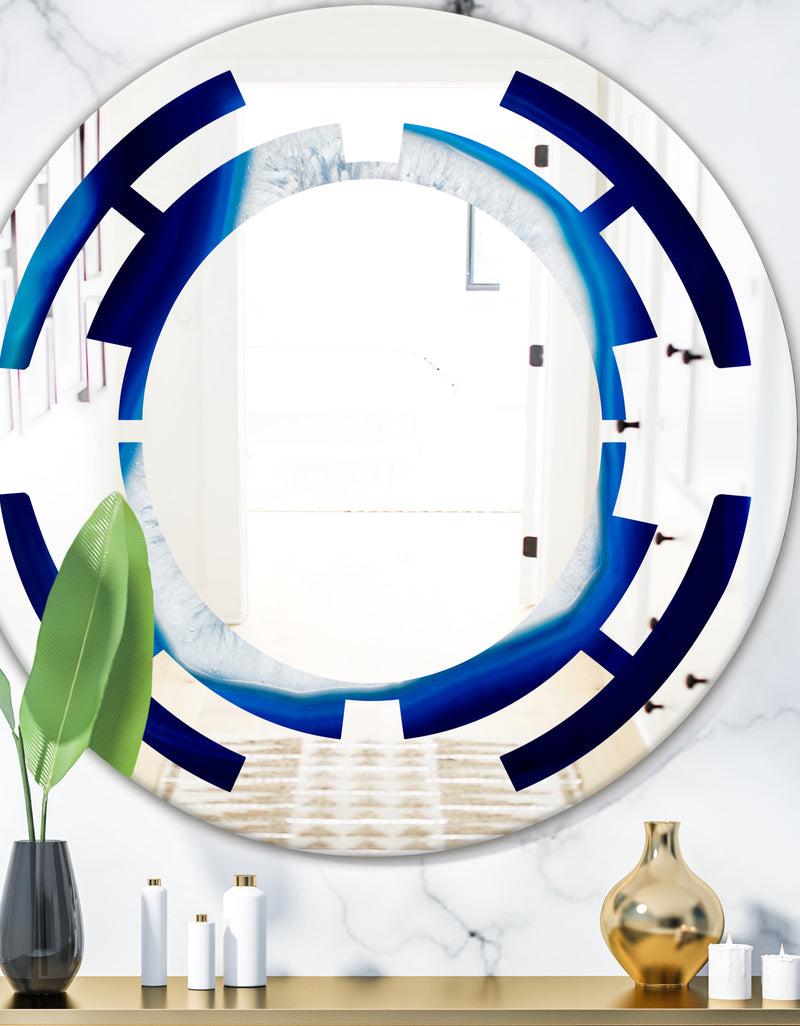 designq Slice of blue agate crystal - Modern Round or Oval Wall Mirror - Space