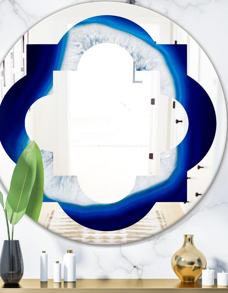 designq Slice of blue agate crystal - Modern Round or Oval Wall Mirror - Quatrefoil