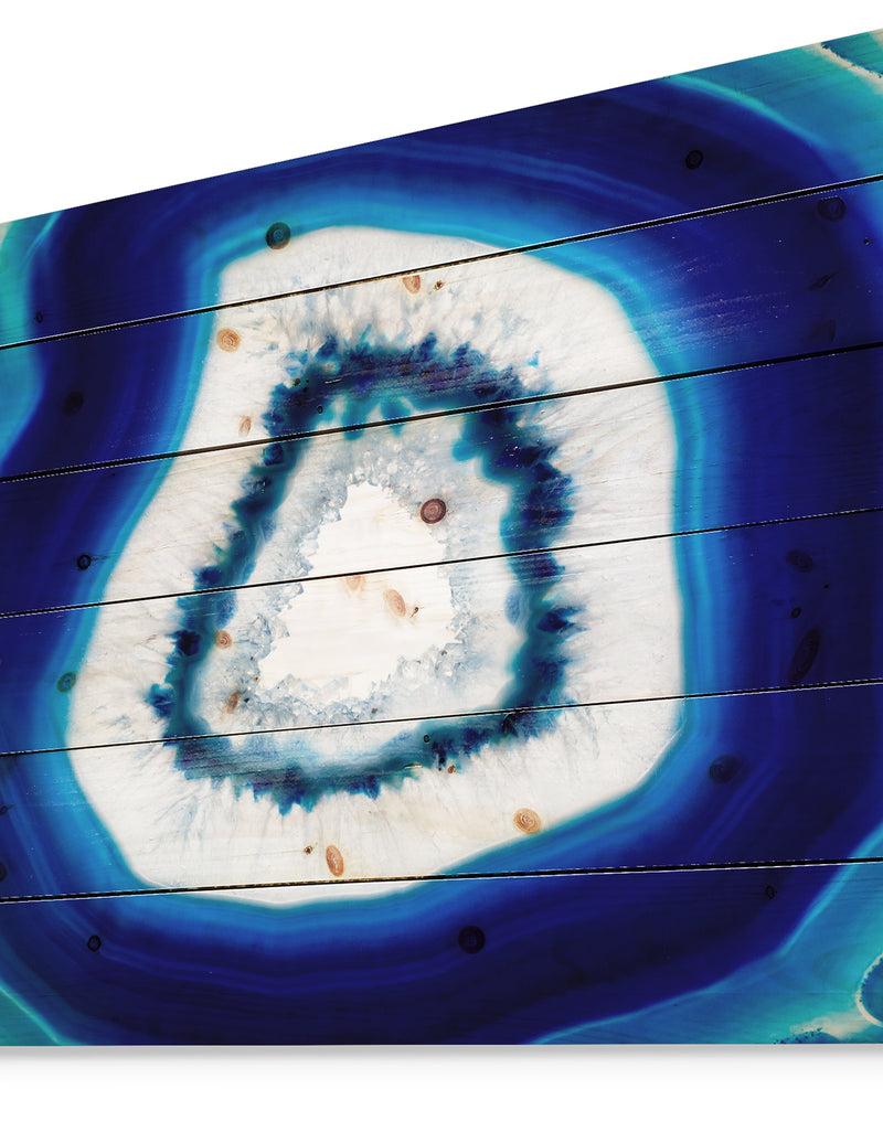 Designq Slice Of Blue Agate Crystal - Stone Photographic Print On Natural Pine Wood
