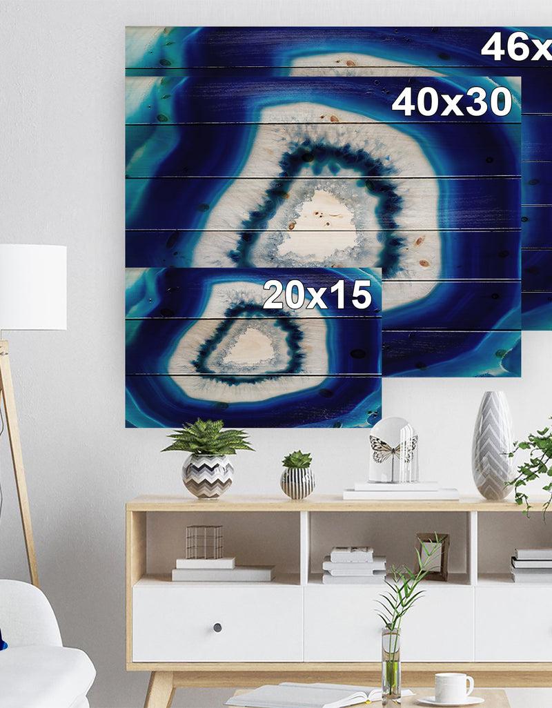 Designq Slice Of Blue Agate Crystal - Stone Photographic Print On Natural Pine Wood