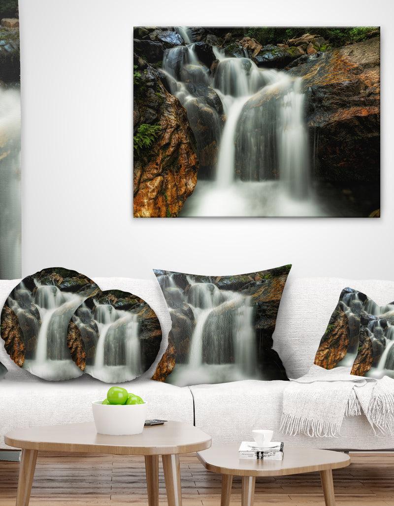 designq Slow Motion Waterfall on Rocks - Landscape Printed Throw Pillow