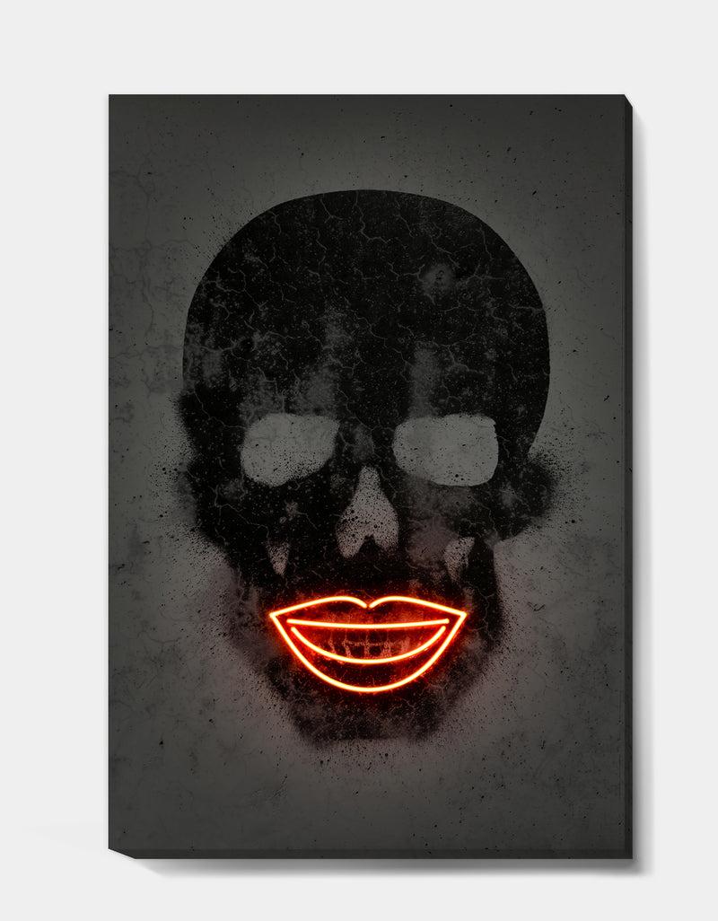Designq Smiling Red Lips Neon Skull - Modern & Contemporary Canvas Artwork
