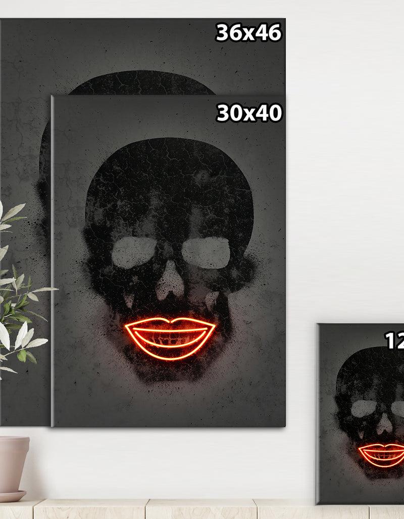 Designq Smiling Red Lips Neon Skull - Modern & Contemporary Canvas Artwork