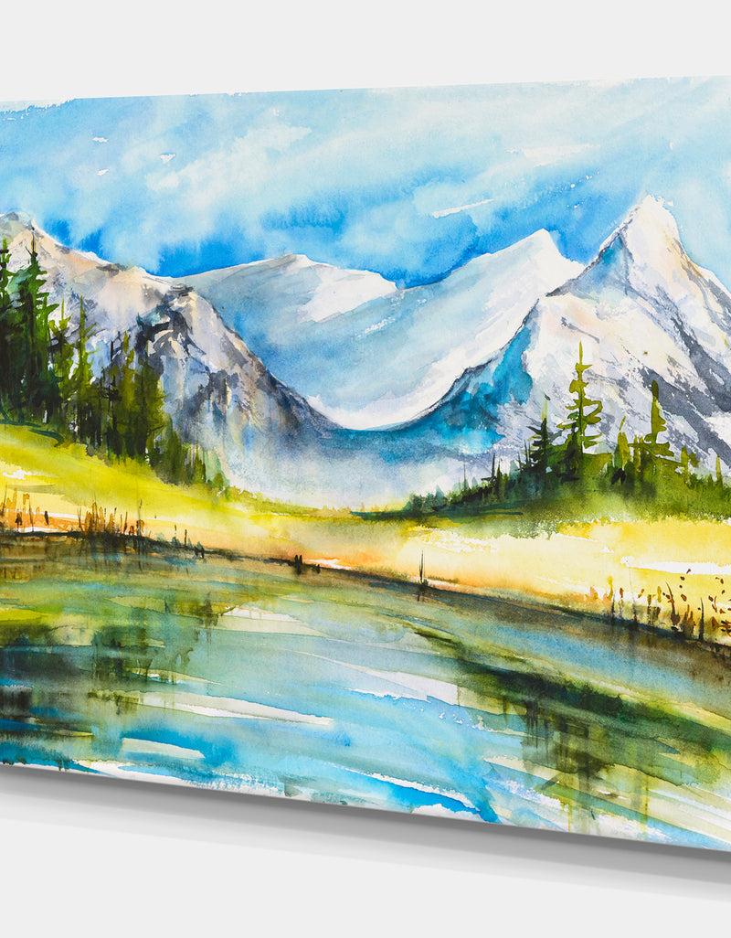 Designq Snow Covered Mountain - Landscapes Painting Print On Wrapped Canvas