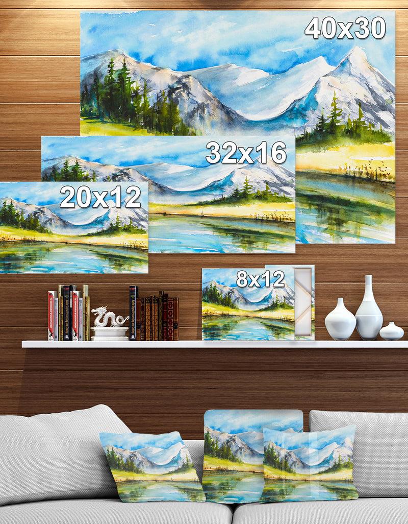Designq Snow Covered Mountain - Landscapes Painting Print On Wrapped Canvas