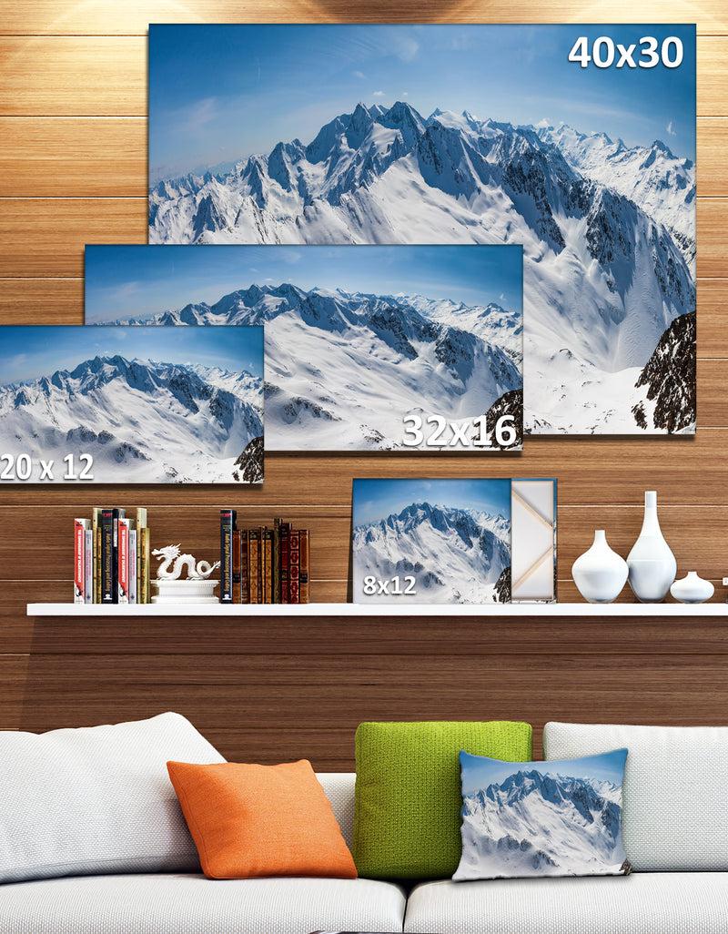 Designq Snowy Mountains Panoramic View - Landscape Wall Art Canvas Print