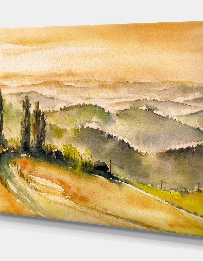 Designq South Styria Sunset View - Landscapes Painting Print On Wrapped Canvas