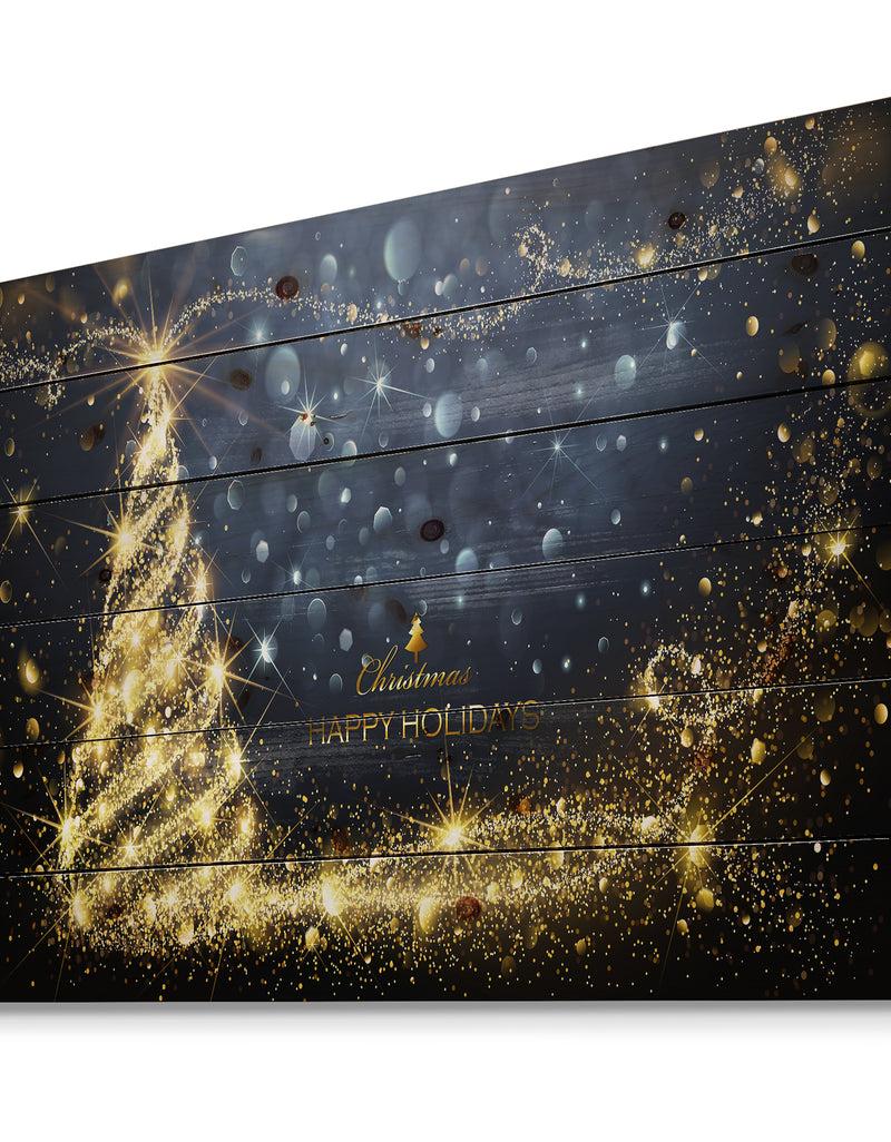 Designq Sparkling Shining Light Christmas Tree - Print On Natural Pine Wood