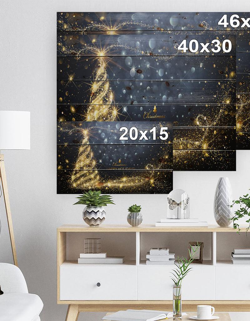 Designq Sparkling Shining Light Christmas Tree - Print On Natural Pine Wood