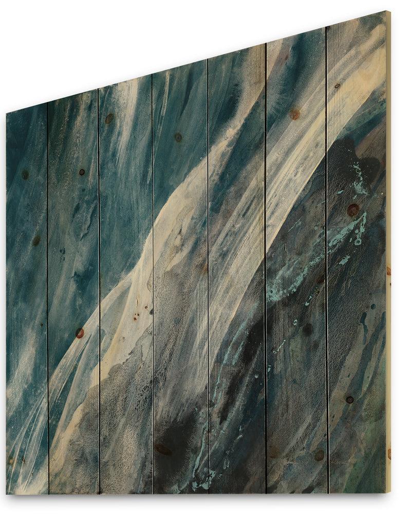 Designq Splash Blue Indigo - Modern & Contemporary Print On Natural Pine Wood