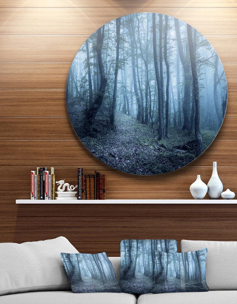 designq Spring Foggy Forest Trees - Landscape Photo Round Wall Art
