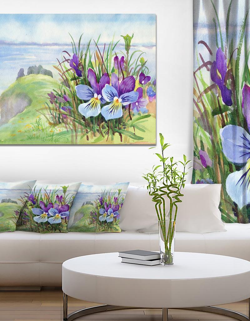 designq Spring Violet Flowers on Mountain - Floral Canvas Wall Art