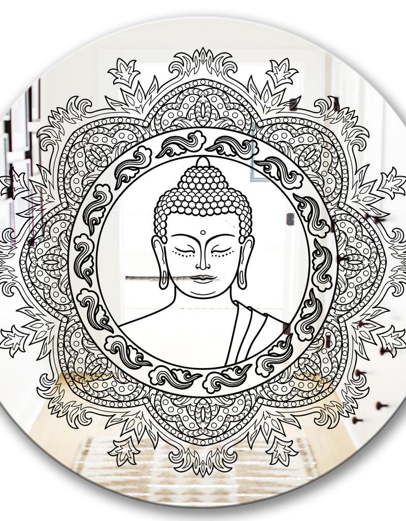 Designq Stenciled Buddha Mandala - Traditional Mirror - Round Wall Mirror