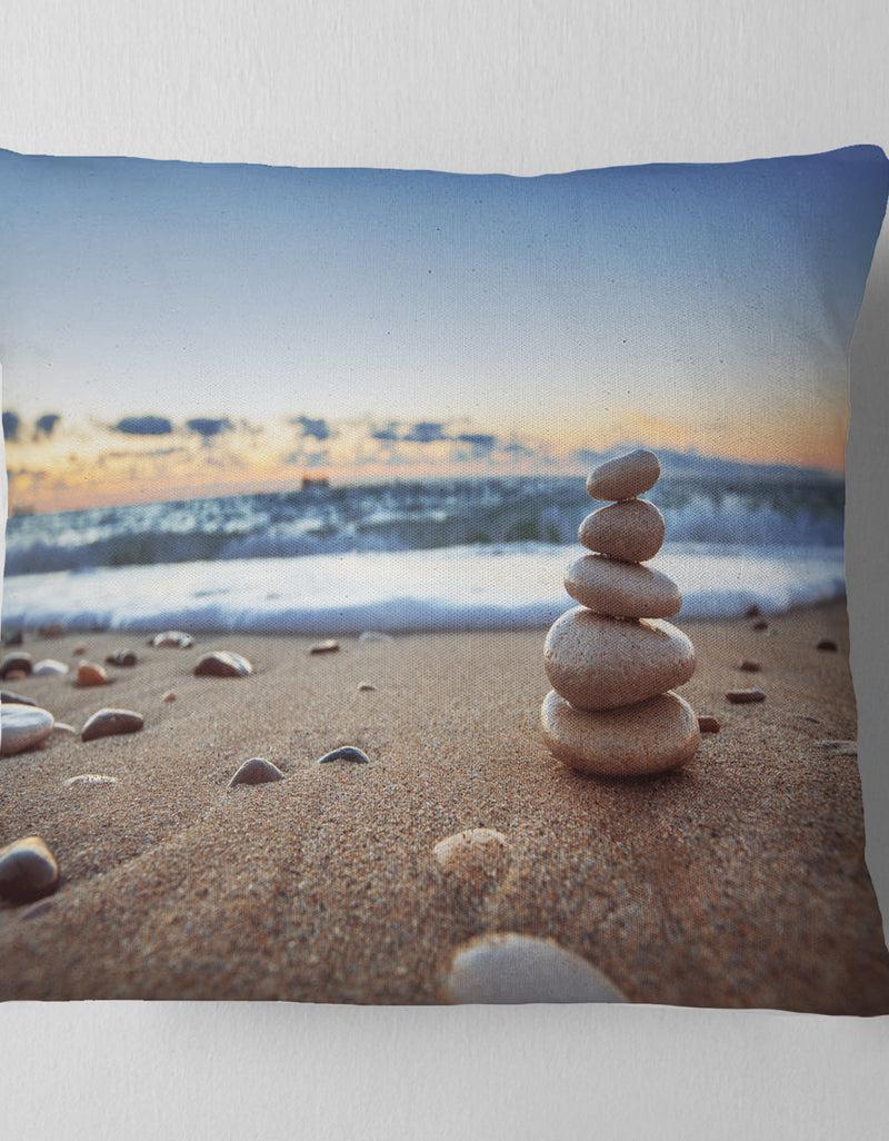 Designq Stones Balance On Sandy Beach - Seashore Throw Pillow