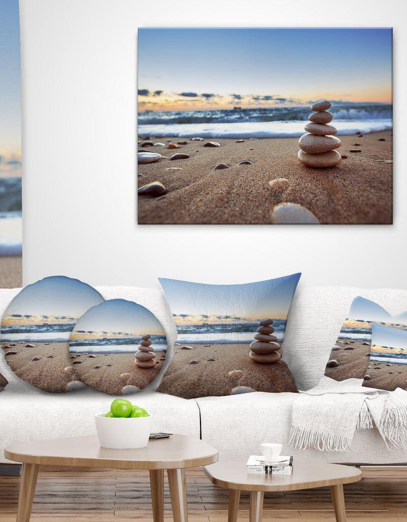 designq Stones Balance on Sandy Beach - Seashore Throw Pillow