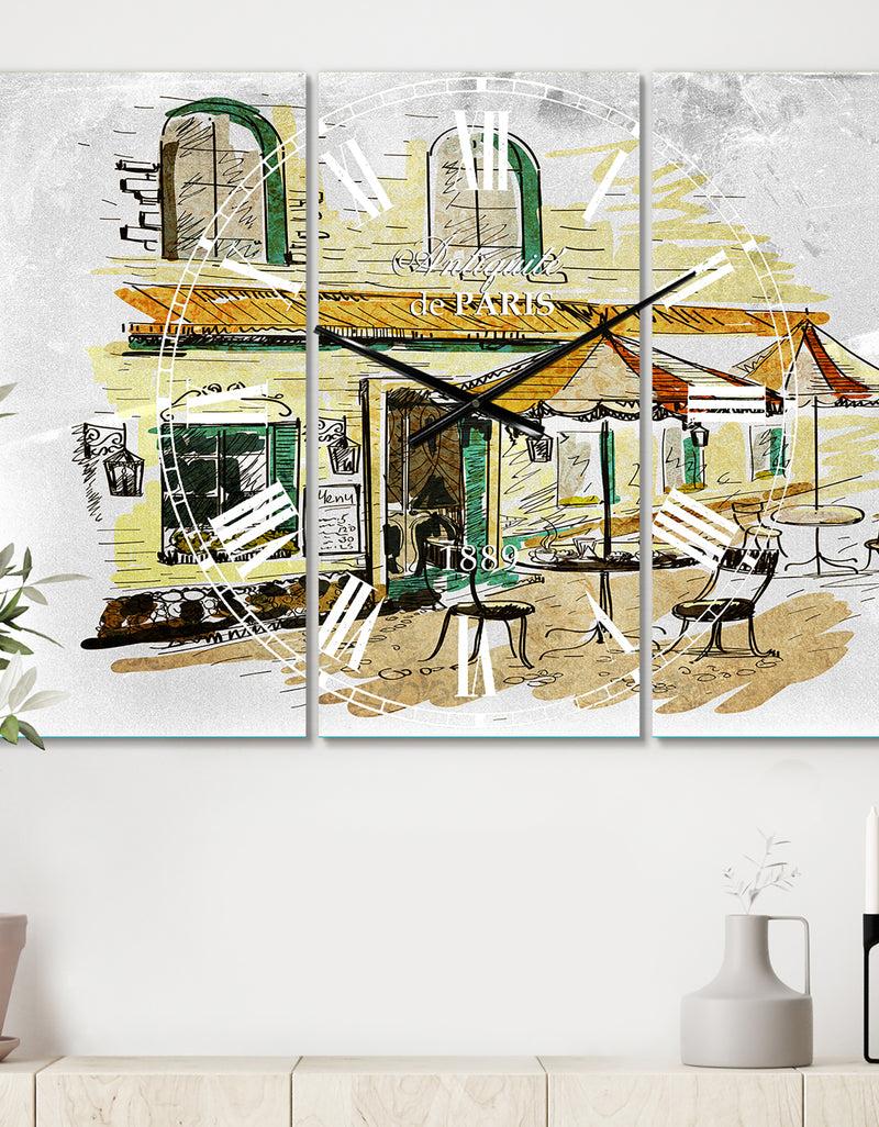 designq Street Café - Cottage 3 Panels Oversized Wall CLock