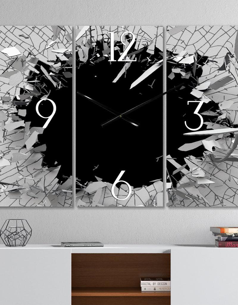designq Strick & Bolton 'Abstract Broken Wall 3D Design - 3-panel Metal Clock