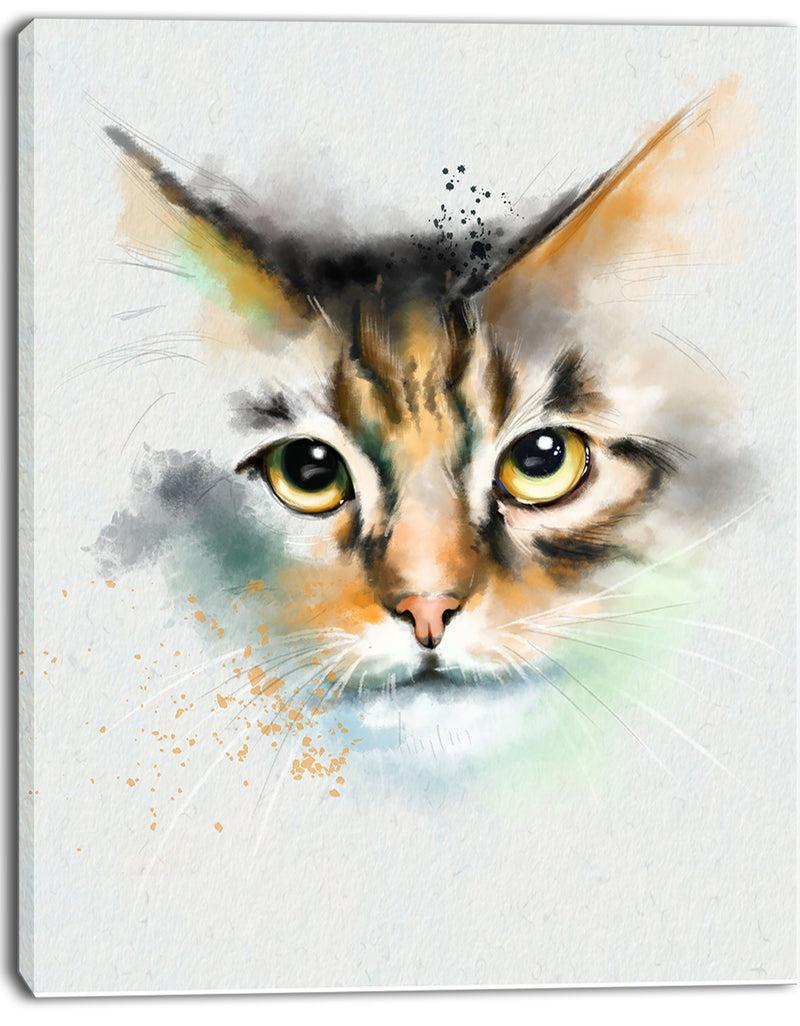 Designq Strong Look Of Cat Watercolor Sketch - Large Animal Canvas Artwork