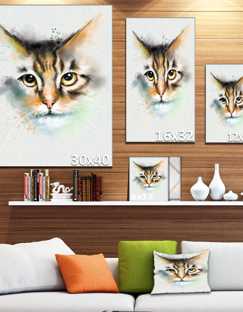 Designq Strong Look Of Cat Watercolor Sketch - Large Animal Canvas Artwork