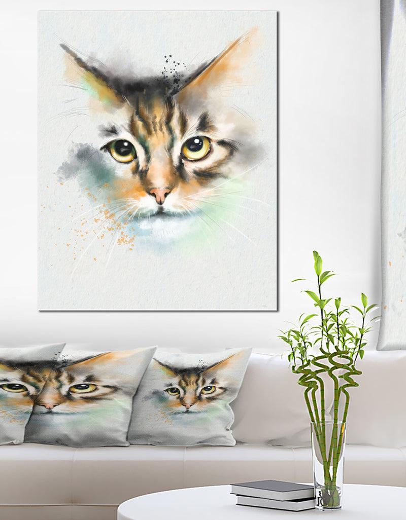 designq Strong Look of Cat Watercolor Sketch - Large Animal Canvas Artwork