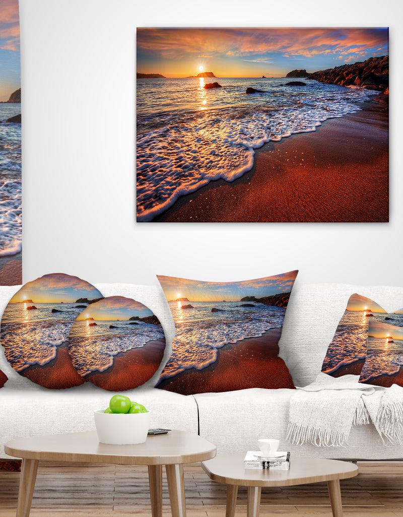 designq Stunning Ocean Beach at Sunset - Seashore Throw Pillow