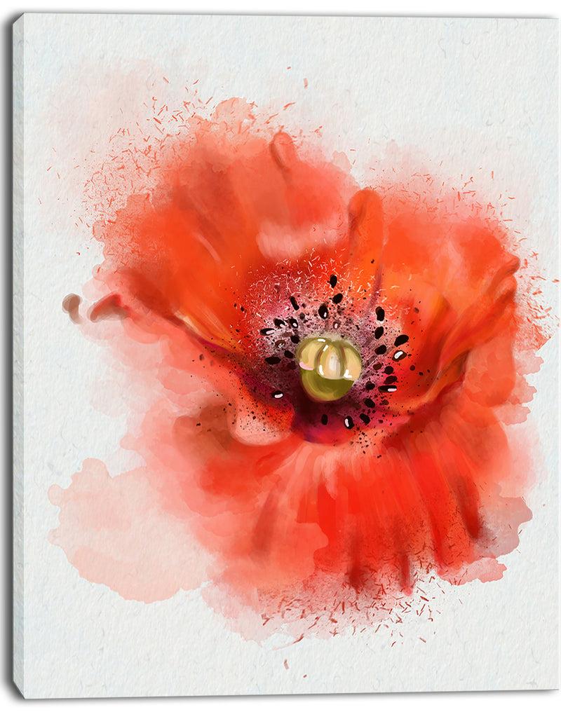 Designq Stylish Red Watercolor Poppy Flower - Floral Canvas Artwork Print
